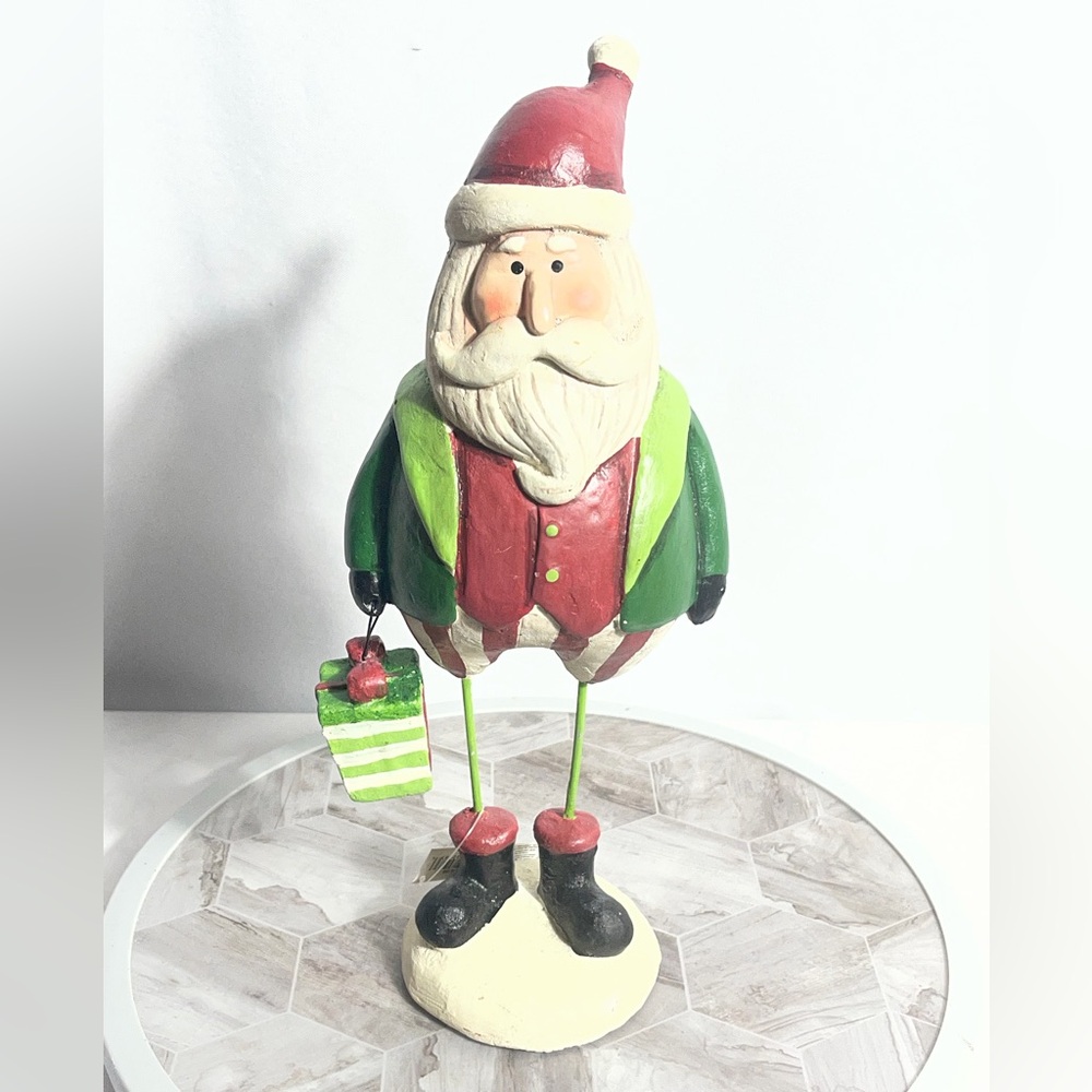 Holiday Home Santa Figurine Decor Whimsical Standing Santa with Gift 12”